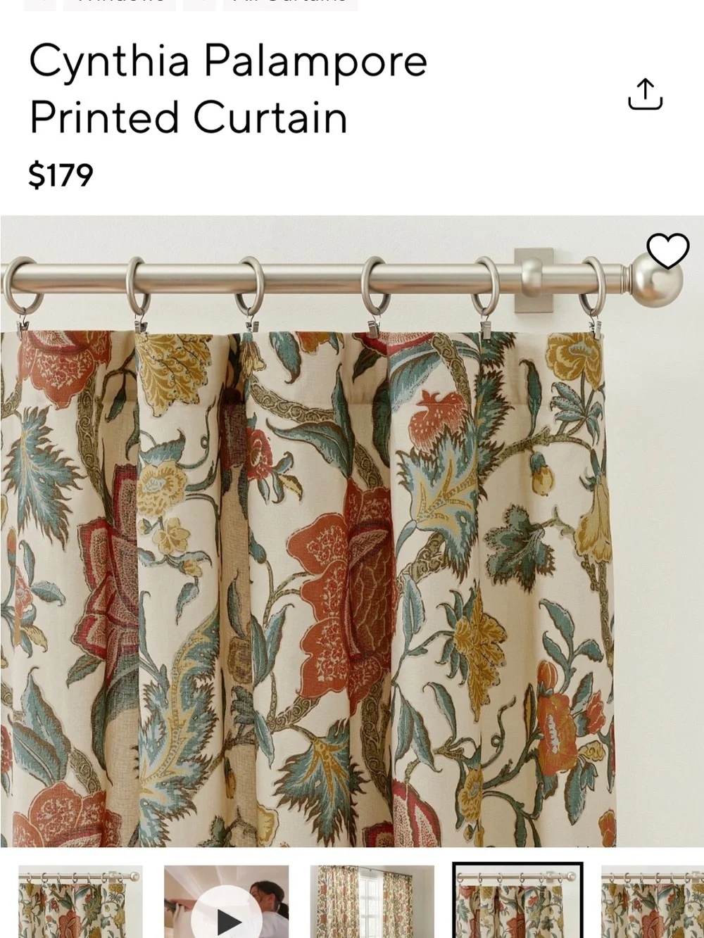 Pottery Barn Cynthia Palampore Linen Cotton Set of 2 Printed Curtains 50x84”